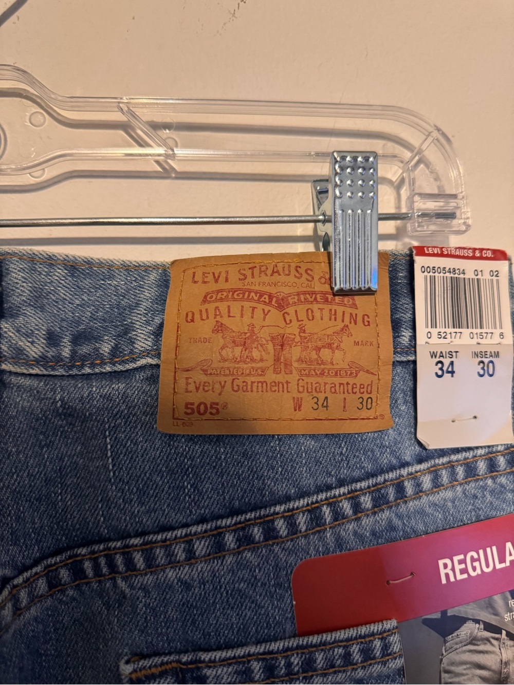 Levi’s 505 Regular Fit Jeans Men’s 34x30 Blue Straight Leg NWT 100% Cotton - Picture 7 of 9